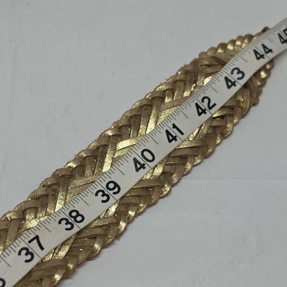 VTG Simply Vera Wang Metallic Distressed Gold Braided Woven Wide Belt XL Boho main image 5